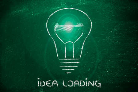 progress bar inside a lightbulb: concept of idea loading, brainstorming and developing an innovation...