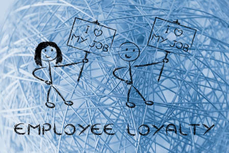illustration with men and women holding signs that say I love my Jobの写真素材