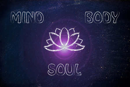 mind body and soul design inspired by yoga, with lotus flower and flareの写真素材