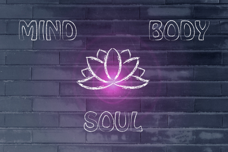 mind body and soul design inspired by yoga, with lotus flower and flareの写真素材