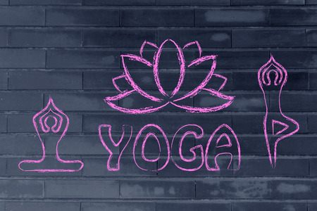 mind body and soul design inspired by yoga, with asanas (yoga poses) and lotusの写真素材