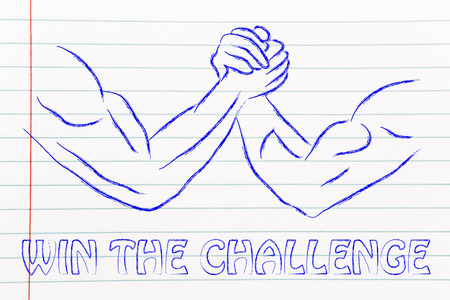 fitness and strength training: arm wrestling challenge illustration, win the challengeの写真素材