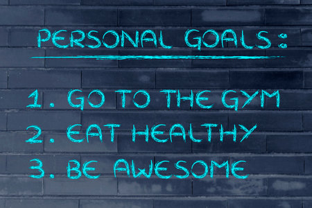 fitness lifestyle: list of new year's resolutions about eating healthy and keeping fitの写真素材