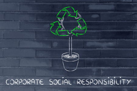 green economy and corporate social responsibility: tree with recycle symbolの写真素材