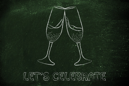 let's celebrate and party: champagne glasses illustrationの写真素材