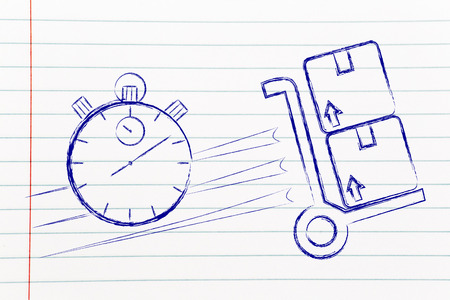 fast delivery time: parcels and stopwatch illustrationの写真素材