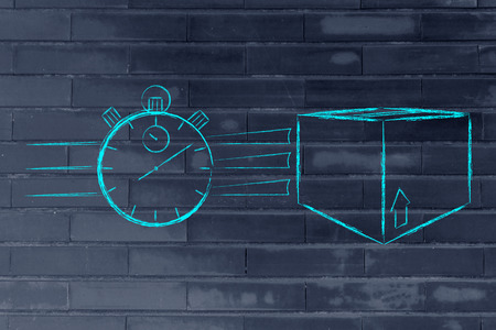 fast delivery time: parcels and stopwatch illustrationの写真素材