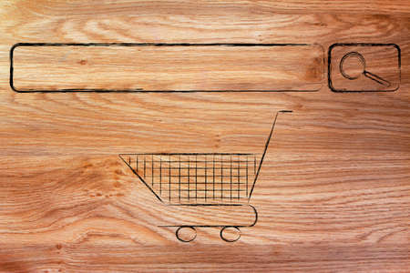 search bar and shopping cart, concept of e-commerce and online shoppingの写真素材