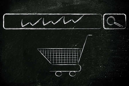 search bar with WWW and shopping cart, concept of e-commerce and online shoppingの写真素材