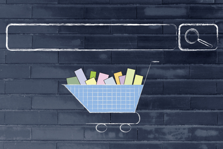 search bar and shopping cart, concept of e-commerce and online shoppingの写真素材