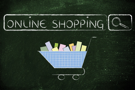 search bar and shopping cart, concept of e-commerce and online shoppingの写真素材