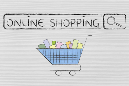 search bar and shopping cart, concept of e-commerce and online shoppingの写真素材