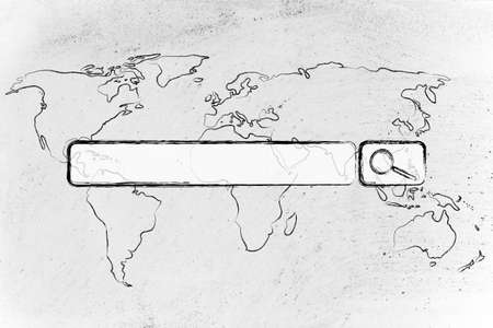 map of the world with web search barの写真素材