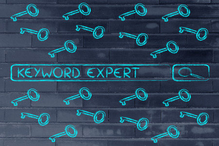 search bar with funny keys, researching about keyword expertsの写真素材