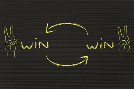 concept of Win Win solutions, hands making the V for Victory signの写真素材