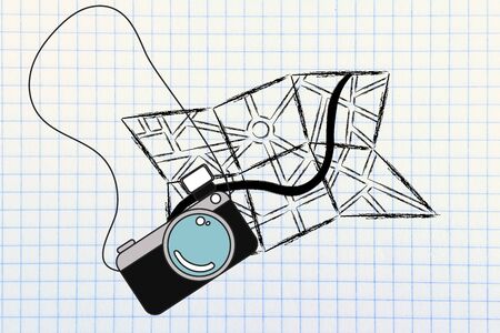 city map and camera, symbols of holidays and the travel industryの写真素材