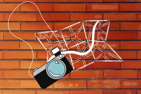 city map and camera, symbols of holidays and the travel industryの写真素材