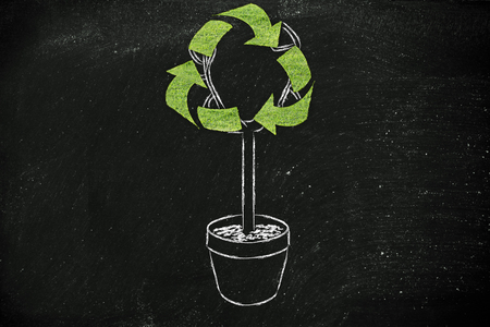 the Green economy: plant with Recycle symbol on his foliage, filled with textureの写真素材