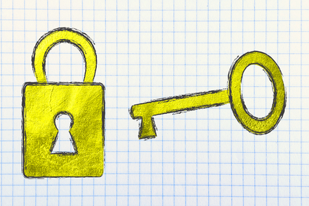 find the key to unlock your success, golden key and lock illustrationの写真素材