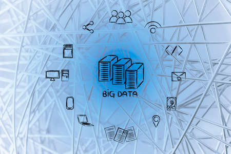 big data servers: devices, users and elements (with flare)の写真素材
