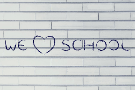 illustration with writing We love (heart) schoolの写真素材