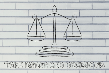 illustration of an old school balance, concept of taking decisionsの写真素材