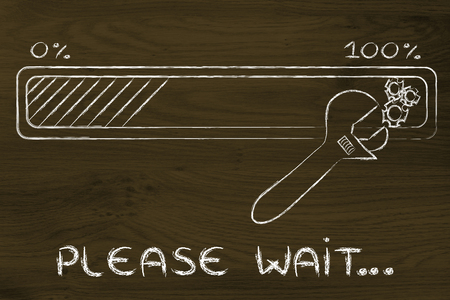 please wait: progress bar and wrench adjusting parameters to troubleshoot data transfers
