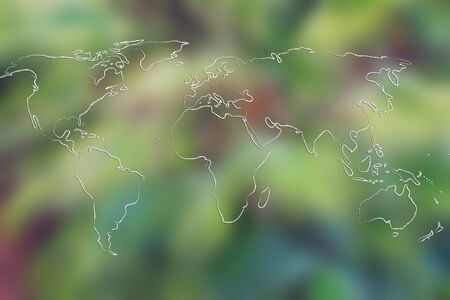 illustration map of planet earth on blurred leaves backgroundの写真素材