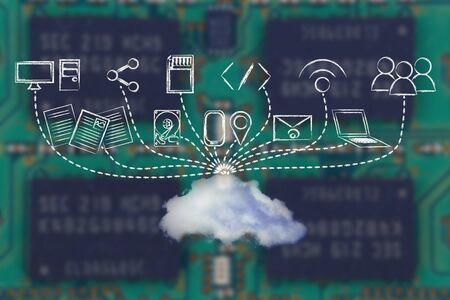 technology devices uploading and downloading data to a cloud