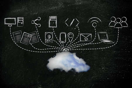 technology devices uploading and downloading data to a cloudの写真素材