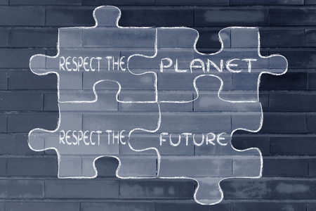 elements of ecology as pieces of puzzle: respect the planet, respect the futureの写真素材