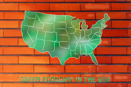 environmental awareness throughout the world: map of the usa made of green leaves blur