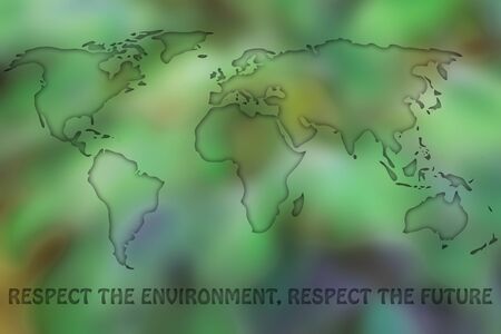 respect the environment, respect the future: illustration with map of the world made of green leaves blurの写真素材