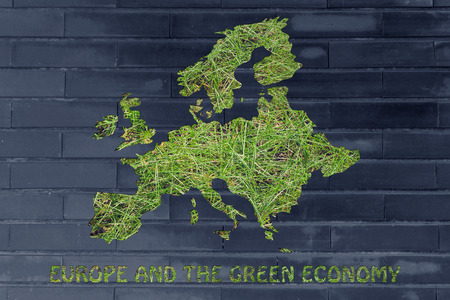 environmental awareness throughout the world: illustration with map of europe made of grassの写真素材