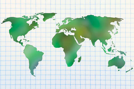 environmental awareness and green economy: illustration with map of the world made of green leaves blurの写真素材