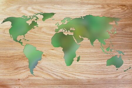 environmental awareness and green economy: illustration with map of the world made of green leaves blurの写真素材