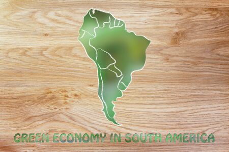 environmental awareness and green economy: illustration with map of south america made of green...