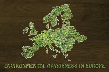 environmental awareness throughout the world: illustration with map of europe made of grassの写真素材