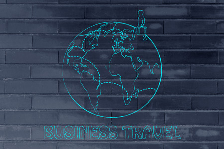 business travel: globetrotting man with bag and intended destinationsの写真素材