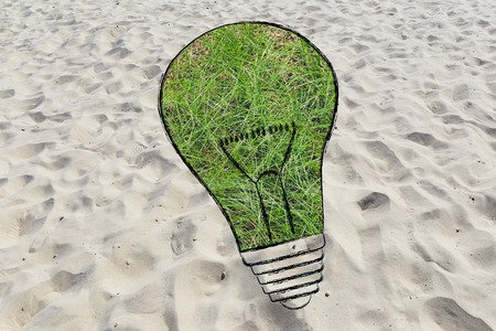 renewable energy, illustration of lightbulb made of grassの写真素材
