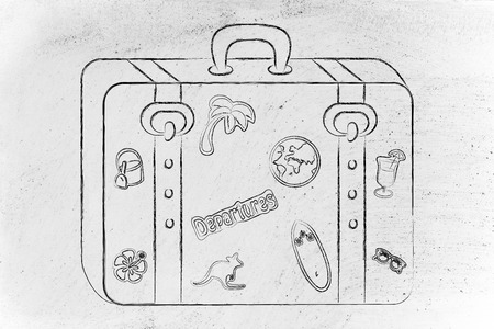 holidays and vacation: baggage with mixed summer holiday inspiration stickersの写真素材