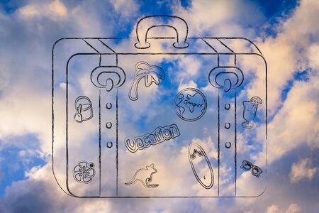 holidays and vacation: baggage with mixed summer holiday inspiration stickersの写真素材