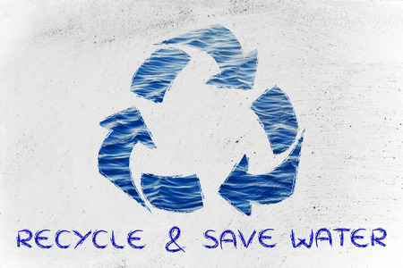saving water and environmental awareness: recycle symbol with sea patternの写真素材
