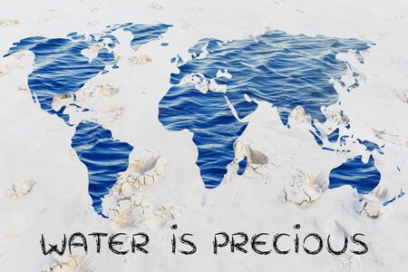 water is precious: surreal map of the world with sea pattern inside continentsの写真素材