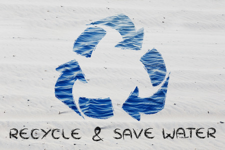 saving water and environmental awareness: recycle symbol with sea patternの写真素材