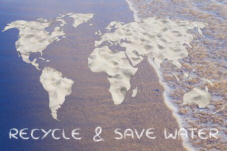 save water: map of the world with desert sand patternの写真素材