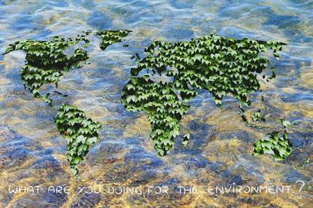 green leaves world on ocean background, do your part for the environmentの写真素材