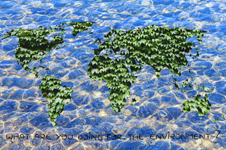 green leaves world on ocean background, do your part for the environmentの写真素材