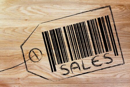 marketing and the retail industry: item label with code bar saying Salesの写真素材