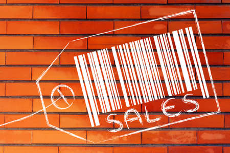 marketing and the retail industry: item label with code bar saying Salesの写真素材